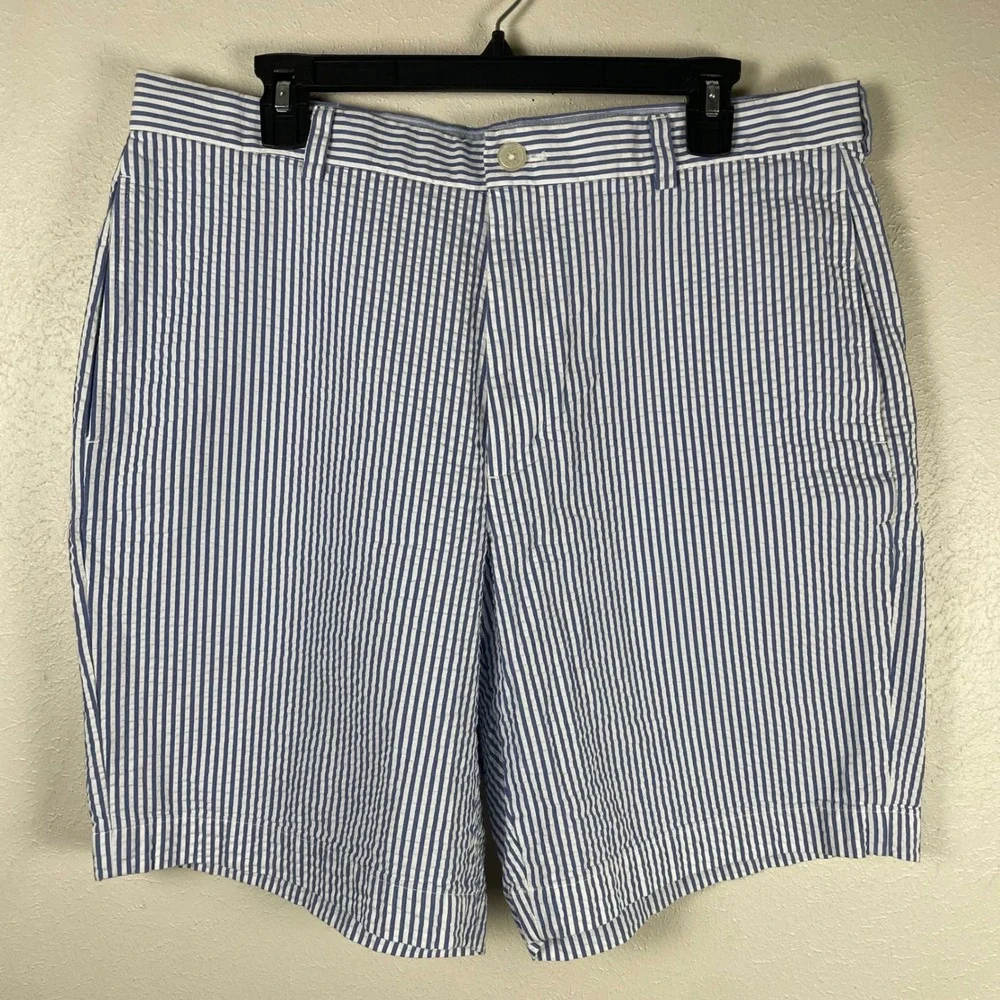 Brooks Brothers‎ Mens Blue White Striped Genuine Seersucker Shorts Size 36